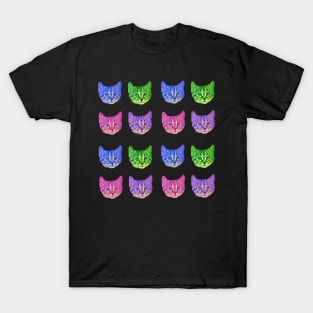 Colorful Small Kitty Faces T-Shirt